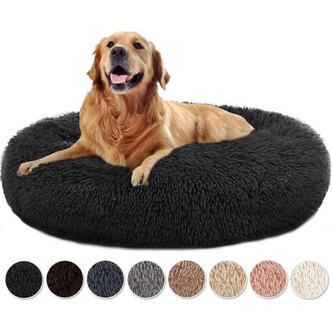 Lit rond pour chien Donut, lit pour chat – Peluche douce, 90x90x20cm, Noir