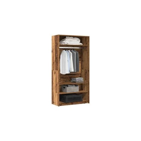 Armoire dressing 1 penderie 3 étagères 100cm - Collection Klozer-Marron noisette (1/5)