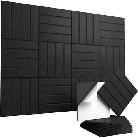 Confezione da 12 pannelli acustici autoadesivi – Pannelli fonoassorbenti ad alta densità per pareti, 30 x 30 cm, per la riduzione del rumore e dell'eco, neri.