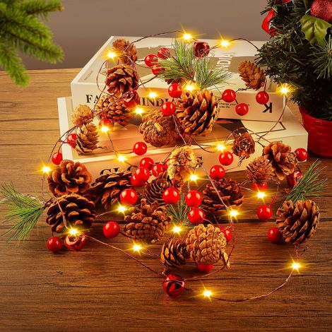 Guirlande Lumineuse Noël 3M 30 LED Pommes de Pin Rouges Baies Décor Sapin Cheminée Porte (1/5)