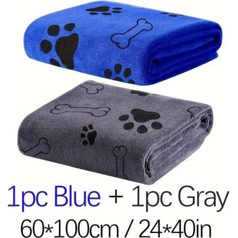 2 Serviette pour chien - Serviette pour chien et chat - Serviette de bain pour chien de taille moyenne (Gris, Bleu) (1/4)