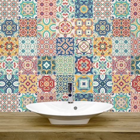 Sticker Mural Carrelage adhésif Cuisine Salle de Bain - 9 STICKERS CARREAUX DE CIMENT AZULEJOS PATRICIO - 9stickers20x20cm (1/5)