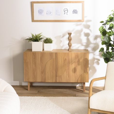 ETHAN - Buffet couleur naturelle 2 portes décor motif arrondi (1/5)