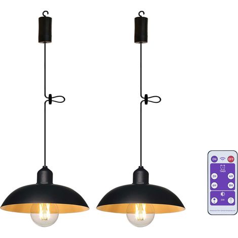 Lot de 2 lampes suspendues industrielles avec télécommande à piles - Sans électricité - Lanternes à piles - Lampions pour pavillon de jardin balcon - Décoration de Noël - Cadeau (1/5)