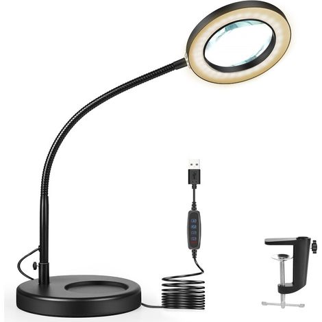 1 Loupe grossissante, 72 LED 3 couleurs, 10 niveaux luminosité, bras flexible 360°, support mains libres, lecture couture (1/5)
