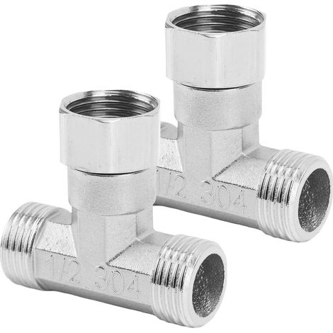 2 Pièces Connecteur en T flexible mobile 3 voies en acier inoxydable 304, raccord en T mâle 1/2" pour pulvérisateur, robinet d'équerre, bras de douche (1/5)