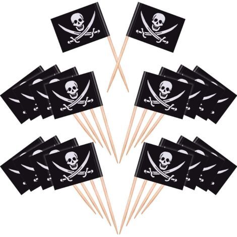 Drapeau des Cure-Dents Pirate,100 PCS Marqueurs de Fromage Marqueurs de Gâteau Etiquettes de Fromage Pirate pour la Fête de Mariage Noël Holleween Pâques-Karteo (1/5)