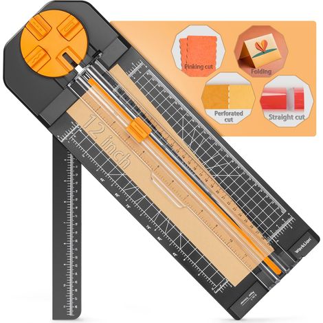 Outil de découpe pour scrapbooking : coupe-papier 4 en 1 pour travaux manuels, droit, perforateur, marqueur et ondulé sur papier, carton, billets, photo, coupon, vinyle, lettre, carte postale (1/5)