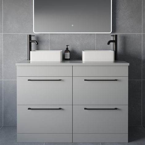 Napoli 460 Gloss Grey Pearl 1200mm 4 Drawer Vanity Unit for Countertop Basins - 1200mm - Matt Black 320mm Handle