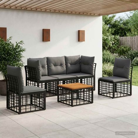vidaXL Conjunto de sofás de exterior 6 uds. Negro y Gris oscuro (1/5)