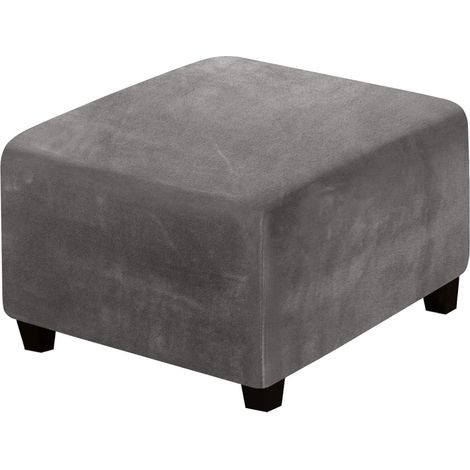 Velvet protective cover for square ottoman with elasticated bottom for living room, bedroom (grey) (1/5)