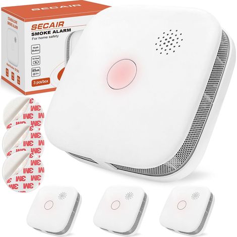 Detecteur de Fumée 10 Ans Pile Lot De 3 sans Clignotement avec Support Magnétique,Bouton de Mise en Sourdine Détecteur d'incendie,Détecteur de fumée Conforme à la Norme EN14604 (1/5)