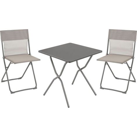 Set 1 quadratischer klappbarer Gartentisch, 2 ultrakompakte Klappstühle - Balcony - Acier - Gris Titane - Lafuma Mobilier