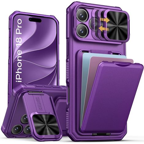 Coque pour iPhone 18 Pro avec Porte Carte & Béquille, Violet Foncé (1/5)