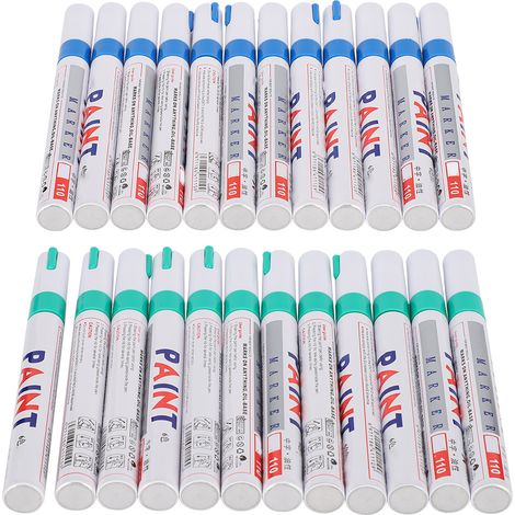 Lot de 2 stylos marqueurs imperméables pour peinture, peinture, encre, etc., pour verre, métal, bois, tissu, sculptures de pneus (bleu et vert). (1/5)