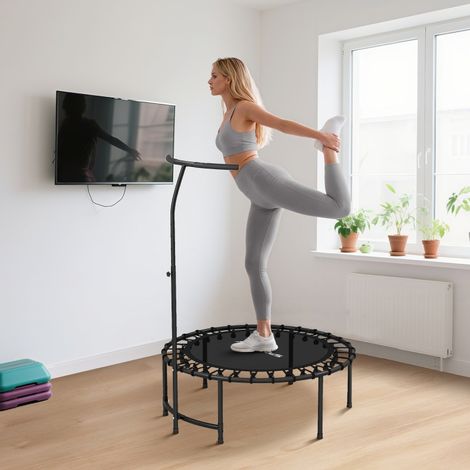 Trampolín Rebounder, manillar regulable, 102x102x116 a 132 cm, marco de acero, plástico negro (1/5)