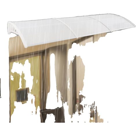Auvent de porte, 90x300 cm, cadre en aluminium, design arqué, installation facile, drainage d'eau (1/5)