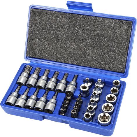 Set di 34 bussole Torx, bussole per viti Torx maschio e femmina / chiave a bussola per uso interno ed esterno 3/8" E4-E20 T10-T55, 5/16" T10-T60