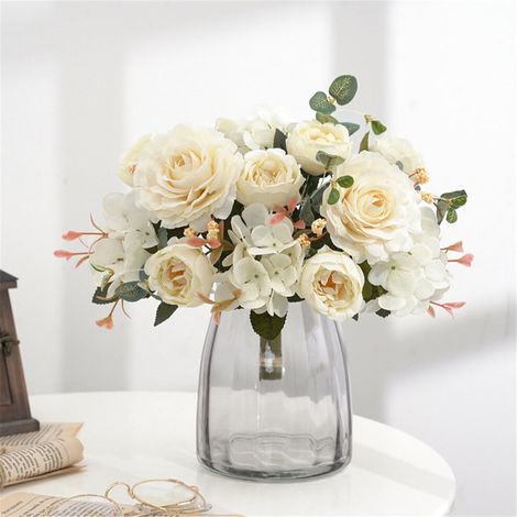 Decoración floral artificial, rosas peonías artificiales, ramo de novia, rosas artificiales rosas, ramo de seda atado a mano