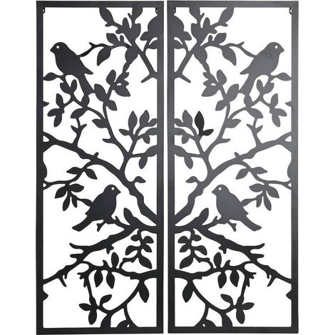 Décoration murale métal oiseaux style shabby noir élégant - noir profond ajouré (1/3)