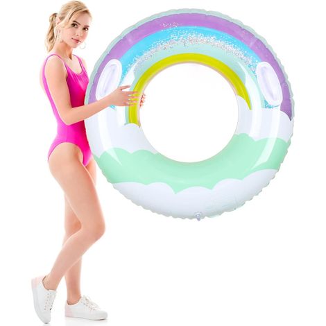 Bouée Gonflable Anneau De Natation Bouee Piscine Bouée Adulte Anneau Natation À Paillettes avec Poignée Anneau de Natation Gonflable pour Piscine Bouée Piscine pour Adultes et Enfants (1/5)