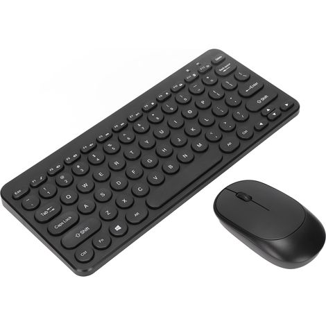 Ensemble clavier et souris sans fil 2,4 GHz, touches rondes, design ergonomique, souris silencieuse, récepteur USB, noir.