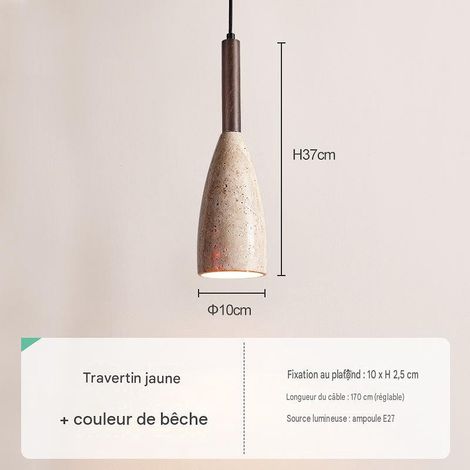 Suspension M pierre travertin jaune, noyer, douille E27 220V, LED froid