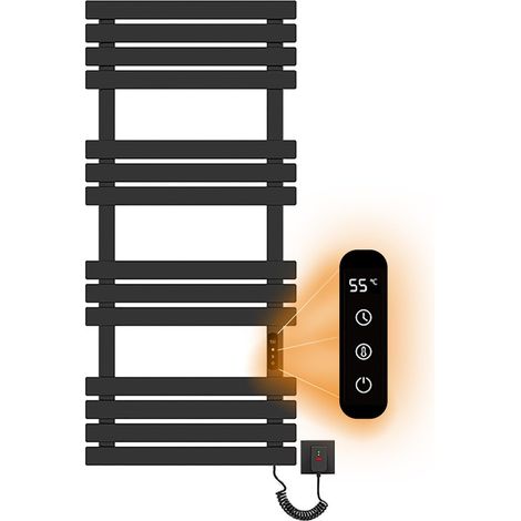 Sèche-Serviettes Électrique Noir 400W 1100 500MM Porte-Serviettes Chauffant avec Minuterie et Écran LED Chauffe-Serviettes électrique Mural 55°C Température Constante Sèche-Serviettes Électrique (1/5)