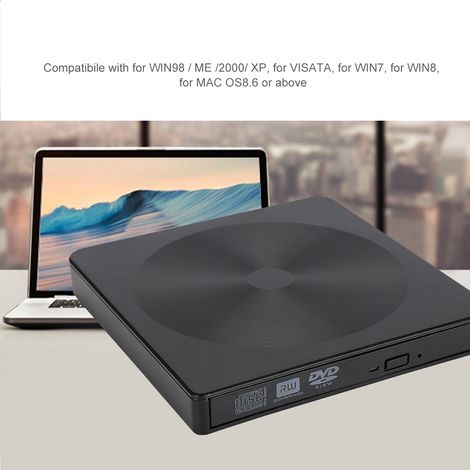 Graveur DVD externe USB 3.0 pour Windows et Mac, compatible avec tous les systèmes d'exploitation.