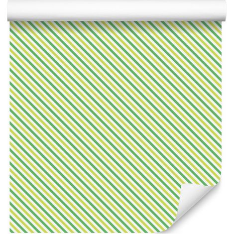 Papel pintado a rayas verde lima y menta para salón y dormitorio, 50x1000 cm. (1/5)