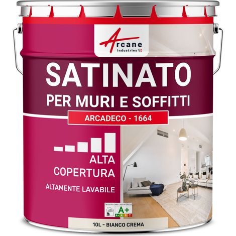 Pittura murale satinata professionale – ARCADECO - 1664 – Finitura luminosa, ultra coprente e lavabile - 10 L Bianco Crema - RAL 9001 - ARCANE INDUSTRIES (1/5)