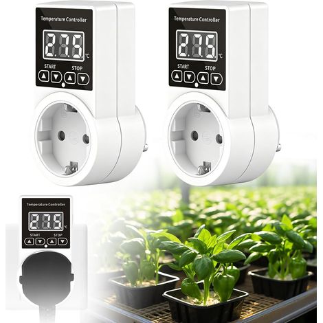 2 Pack Thermostat Socket, Temperature Controller, Digital Heating Thermostat with Probe, Temperature Switch, Smart Thermostat, Heater for Glass Container, Greenhouse