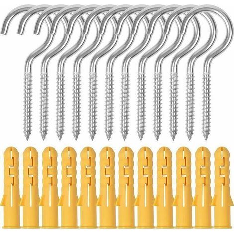 12pcs Grand Crochet à Oeil Visser, M6 X 90mm Crochets Piton à Visser en Acier Inoxydable, Crochets à Vis de Plafond à Vis avec Tubes D'extension Pour Paniers Suspendus, Tasses, Mur, Jardin (A) (1/4)