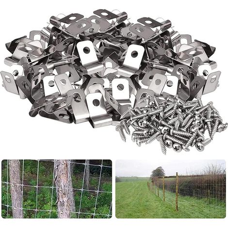 Wire Clamp - Aluminum Fence Wire Clip for 12-16 Gauge Welded Wire - Mounts to Vinyl Wood or Metal Fence Posts - 100 pcs + 100 Screws (1/5)