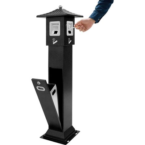 Borne cendrier sur pied, capacité de 1,22 gallon (env. 4,6 L), cendrier-poubelle en fer avec seau intérieur, conception étanche, base de 10,4 x 10,4 pouces (noir) (1/5)