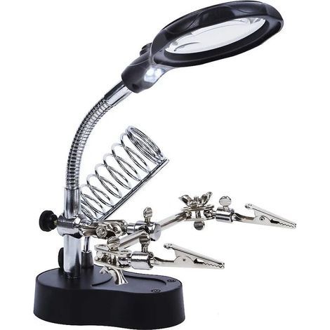 Troisième Main 3.5 x 12 x Loupe de Table Support 2 LEDs Loupe sur Pied pour Ingénieur Électronique Cosmétologie Médical Horloger Montre Réparation (1/5)