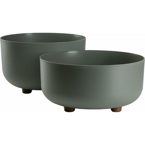Set di 2 vasi da fiori TERRA con piedini, riciclati, grigio-verdi.