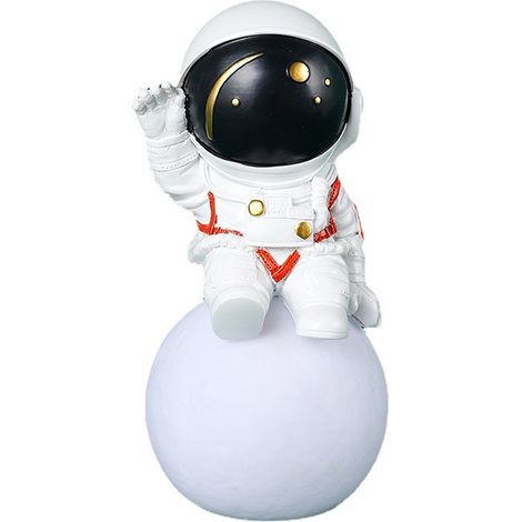 Lampara Nocturna Luna Astronauta - Resina - Luz Cálida LED - Para Habitación Infantil Estudio Sala - 1 Unidad (1/5)