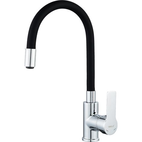 Mitigeur d'évier de cuisine avec sortie d'eau flexible levier unique en pivotant à 360° 360 Silicone Chromé (1/4)