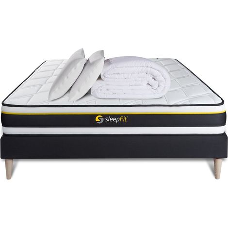 Komplettpaket - Matratze 140x190 cm + Boxspringbett mit Lattenrost (im Set) + 2 Kopfkissen + Bettdecke - Soft