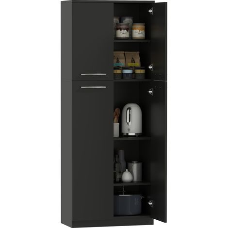 Mobile Contenitore Minimal con 2 Armadietti e Mensole Regolabili, in Legno Nero, 59x31x155 cm