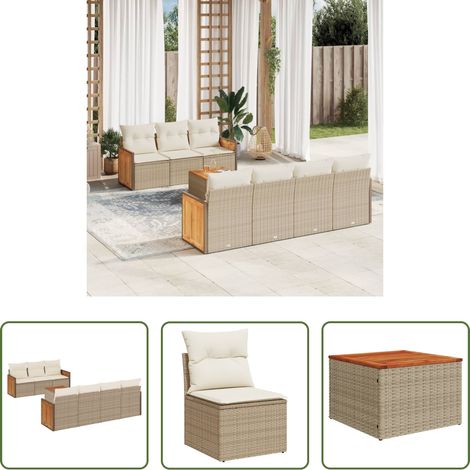vidaXL Gartensessel - 8-tlg. Garten-Sofagarnitur mit Kissen Beige Poly Rattan (1/5)