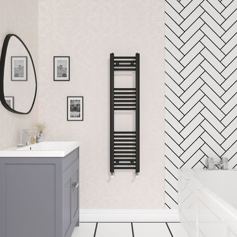 Bathroom Straight Heated Towel Rail Radiator Ladder Warmer Heating Black 1200x300mm (1/5)