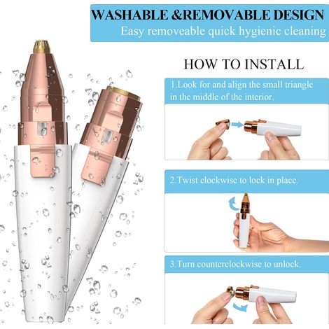 Tondeuse à sourcils et à poils de nez rechargeable 2 en 1, tondeuse faciale indolore avec chargement USB et longue durée d'exécution, blanc-or rose (1/5)