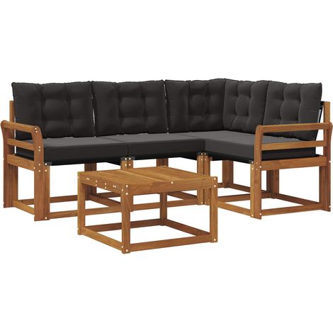 Outdoor Sofa Set with Cushion 5 pcs Natural and Black vidaXL