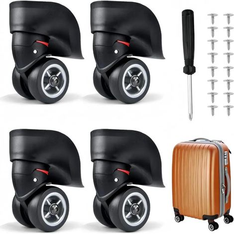 Lot de 4 Roues de Valise de Rechange A-08 49 mm, Noir et Rouge, Silencieuses, avec Vis et Tournevis, Bagage... (1/5)