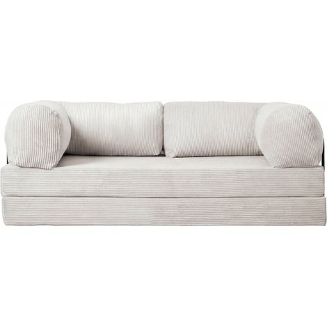 COSIMA - Canapé droit convertible velours côtelé 3 places - Beige