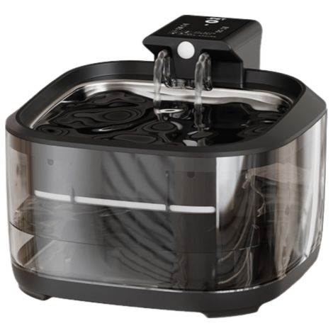 Distributore d'acqua per gatti in acciaio inox 304, ricaricabile senza fili, distributore d'acqua automatico a circolazione per cani, versione standard nera con batteria da 3,2 V [5000 mAh]