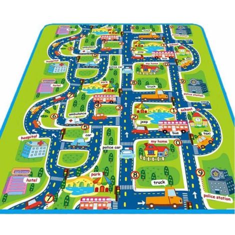 1 Tapis de jeu, circuit voiture, rectangle géant, OPP coton PE, vert, pour bébé et enfant (1/2)
