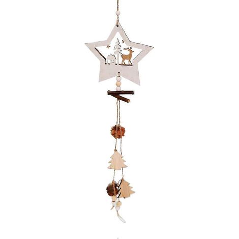 Décoration de Noël à double étage en bois, ornée d'un élan et d'une étoile à cinq branches, pour sapin de Noël. Pendentif en bois à deux niveaux représentant un élan et une étoile à cinq branches. (1/3)